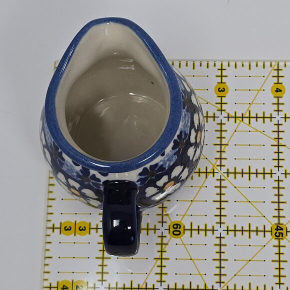 Ceramika Wiza Polish Pottery Hand Made Creamer Mini Pitcher Blue Floral - Picture 10 of 10